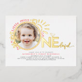 Schattige Roze Little Miss Onederful 1e Verjaardag Folie Uitnodiging (Voorkant)