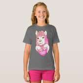 Schattige Roze Llama Schets & Hart T-shirt (Voorkant volledig)