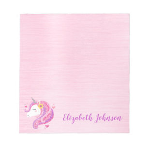 Schattige Roze Magische Glitter Eenhoorn Gezicht Notitieblok