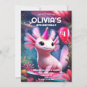 Schattige roze meisje Axolotl Verjaardag Kaart