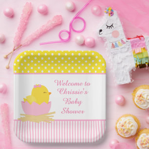 Schattige Roze Meisje Chick Baby shower Party Papieren Bordje