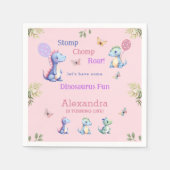 Schattige Roze Meisje Dinosaurus 1e Verjaardagsfee Servet (Voorkant)