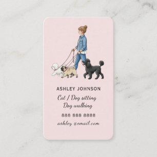 Schattige roze meisje loopt met honden Hondenuitla Visitekaartje