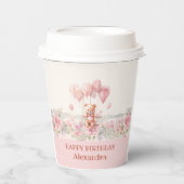 Schattige Roze Meisje Teddy Verjaardagsfeest Papieren Bekers (Voorkant)