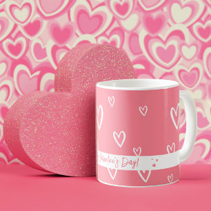 Schattige roze met wit hartpatroon koffiemok