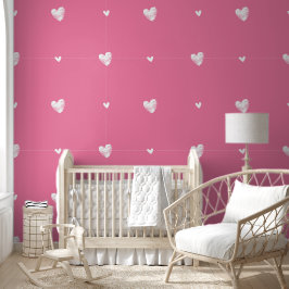 Schattige Roze met Witte Hand getrokken hartenpatr Behang