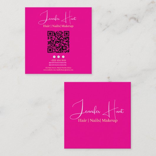 Schattige Roze Minimalistische QR-code Visitekaart Vierkante Visitekaartje (Voorkant / Achterkant)