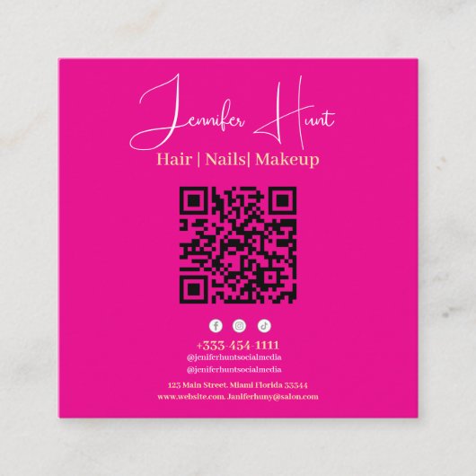 Schattige Roze Minimalistische QR-code Visitekaart Vierkante Visitekaartje (Voorkant)