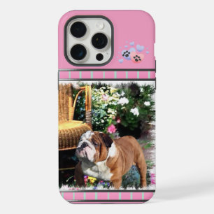 Schattige Roze Modern Engels Bulldog Dog Art iPhone 15 Pro Max Hoesje