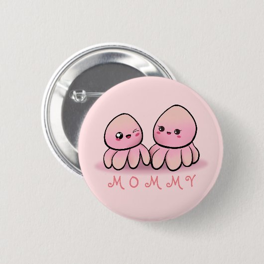 schattige roze octopus moeder ronde button 5,7 cm (Voorkant /achterkant)