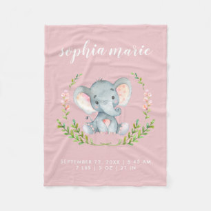 Schattige Roze Olifant Baby Meisje Geboorte Stats Fleece Deken