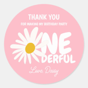 Schattige Roze ONEderful Daisy Bedankt Verjaardag Ronde Sticker