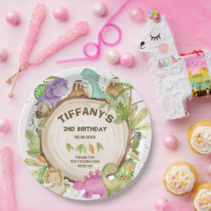 Schattige Roze Paarse Dinosaurussen Jurrasic Meisj Papieren Bordje