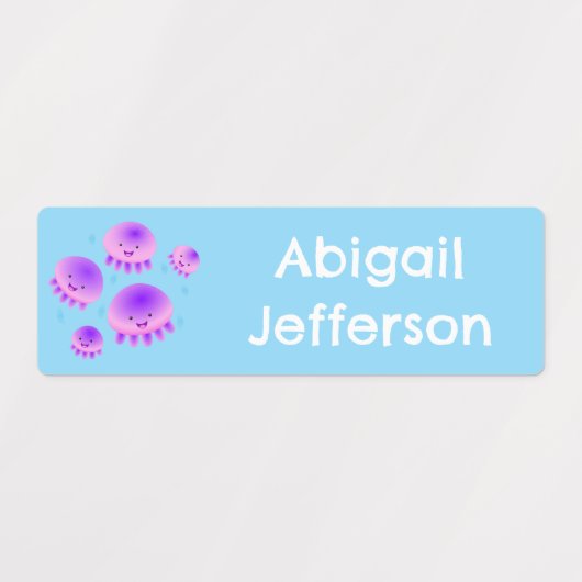 Schattige roze paarse kwal kawaii gepersonaliseerd labels (Design 2)