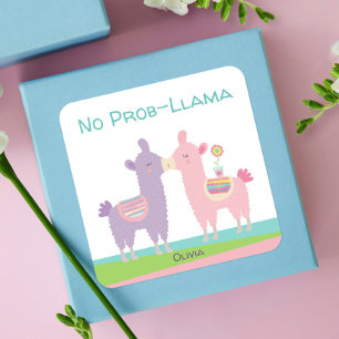 Schattige roze paarse lama die kawaii meisjesachti vierkante sticker