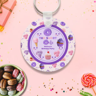 Schattige Roze Paarse Sweet One Girl's Birthday Sleutelhanger