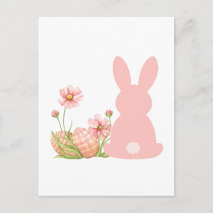 Schattige Roze Paashaas met Lente Bloemen Briefkaart