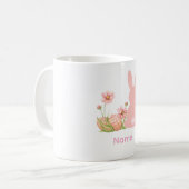 Schattige Roze Paashaas met Lente Bloemen Koffiemok (Voorkant links)