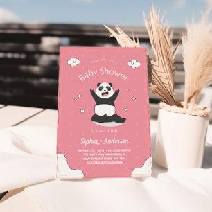 Schattige Roze Panda Baby shower – Bewerkbaar Baby Kaart