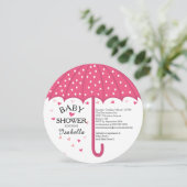 Schattige roze paraplu meisjes Baby shower uitnodi Kaart (Staand voorkant)