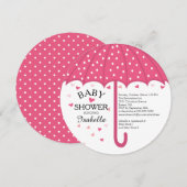 Schattige roze paraplu meisjes Baby shower uitnodi Kaart (Voorkant / Achterkant)