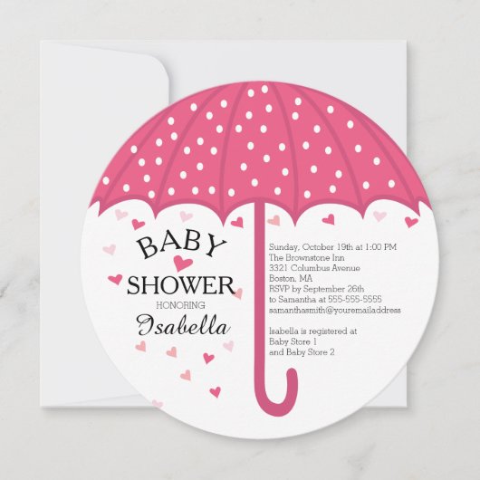 Schattige roze paraplu meisjes Baby shower uitnodi Kaart (Voorkant)