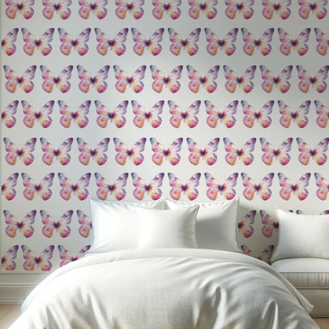 Schattige roze patroonvlinders behang (Butterfly wallpaper in pink and purple by Do Tell A Belle)