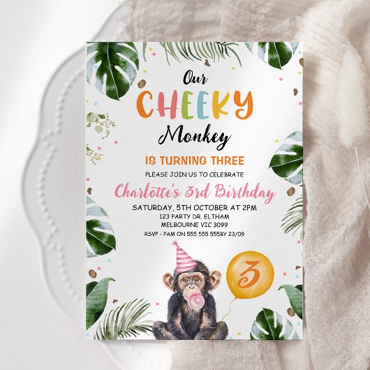 Schattige Roze Pet Onze Cheeky Monkey verjaardag Kaart