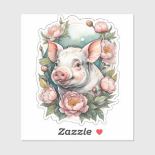 Schattige Roze Pioen Biggetje huisdier Varken Sticker