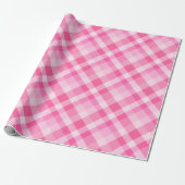 Schattige Roze Plaid Patroon Wrapping Papier (Uitgerold)