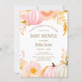 Schattige Roze Pompoen Herfst Baby shower Invitati Kaart
