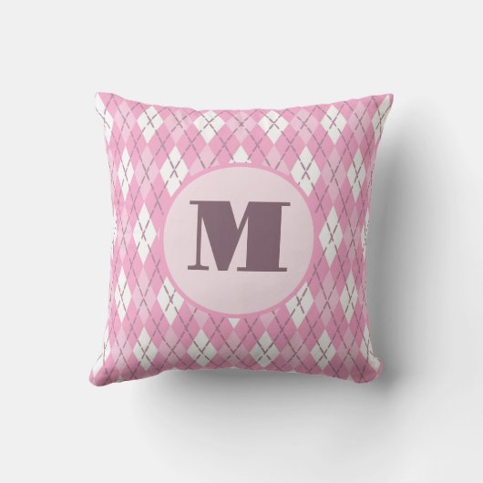 Schattige roze preppy argyle aangepaste monogram kussen (Achterkant)
