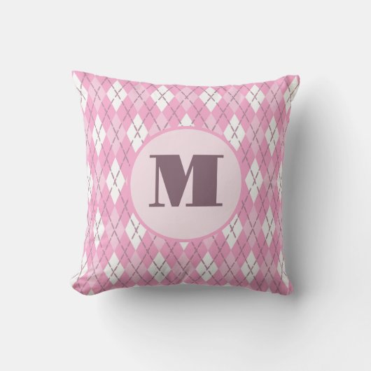 Schattige roze preppy argyle aangepaste monogram kussen (Voorkant)