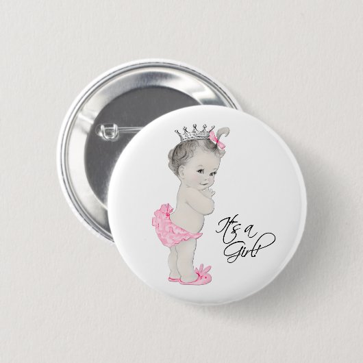 Schattige roze prinses is een meisje Button (Voorkant /achterkant)