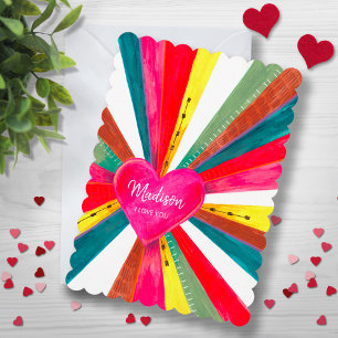 Schattige roze regenboog hart feestdagenkaart