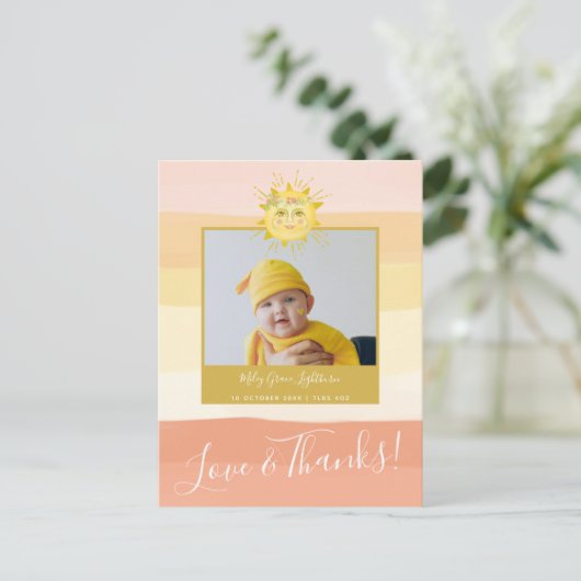 Schattige Roze Regenboog Zonneschijn Baby Borrel B Briefkaart (Staand voorkant)