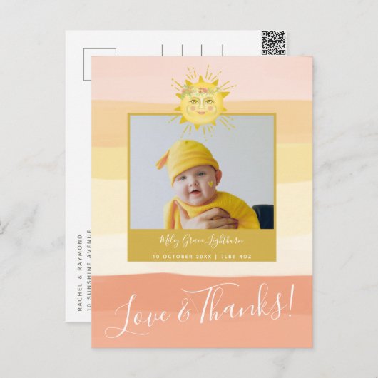 Schattige Roze Regenboog Zonneschijn Baby Borrel B Briefkaart (Voorkant / Achterkant)