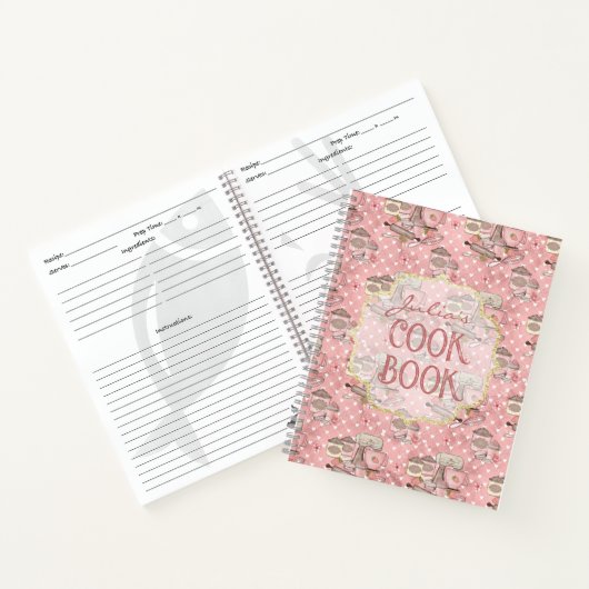 Schattige Roze Retro Cook Book gepersonaliseerd Notitieboek (Binnen)