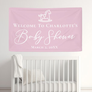 Schattige Roze Rocking Horse Baby shower Party Cus Spandoek