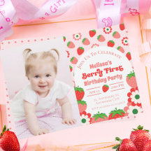 Schattige Roze Rode bessen Eerste Verjaardag Foto