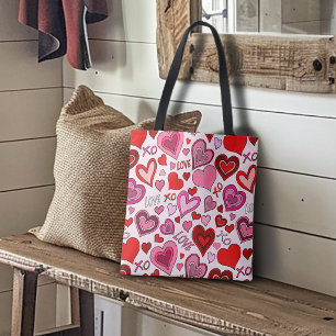 Schattige Roze Rode Harten Blos Liefde Patroon Draagtas