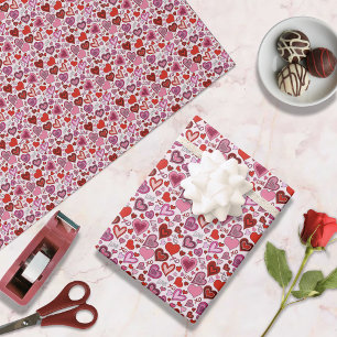 Schattige Roze Rode Harten Blos Verliefd Patroon Cadeaupapier