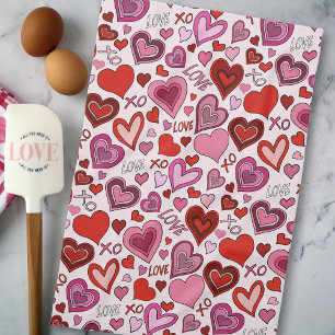 Schattige Roze Rode Harten Blush Liefdepatroon Theedoek