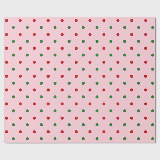 Schattige roze rood groen polka dots patroon Kerst Cadeaupapier (Vlak)
