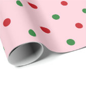Schattige roze rood groen polka dots patroon Kerst Cadeaupapier (Rol Hoek)