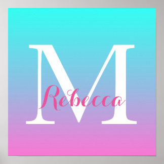 schattige roze roze fuchsia turquoise poster