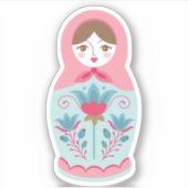 Schattige Roze Russisch Nesting Doll Sticker (Voorkant)