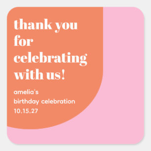 Schattige Roze Sinaasappel 21st Verjaardag Custom Vierkante Sticker