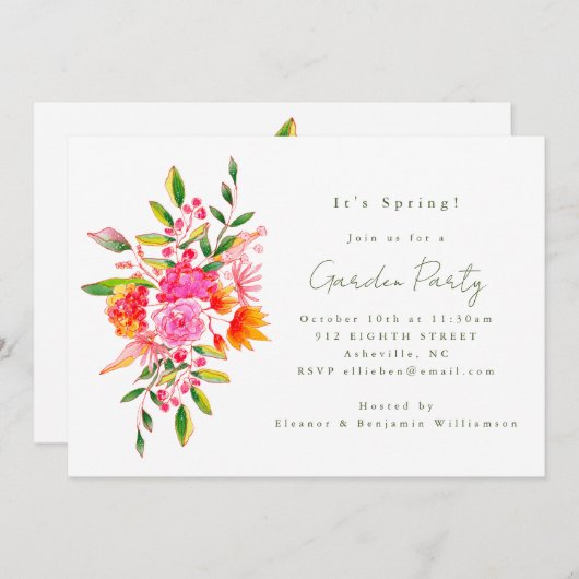 Schattige Roze Sinaasappel Bloemen Waterverf Tuin  Kaart (Voorkant / Achterkant)