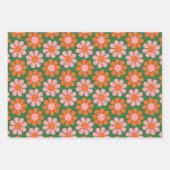 Schattige Roze Sinaasappel Groen Retro Bloemen Inpakpapier Vel (Voorkant)